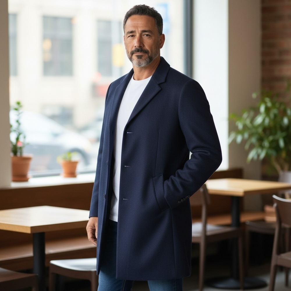 Indochino Cashmere Wool Overcoat Mens Medium (40) Blue Single Breasted Notched‎